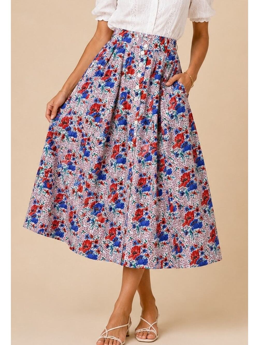 Vintage Bogner Floral Midi Skirt Size 10 Cottage Garden Party Euro Summer Retro